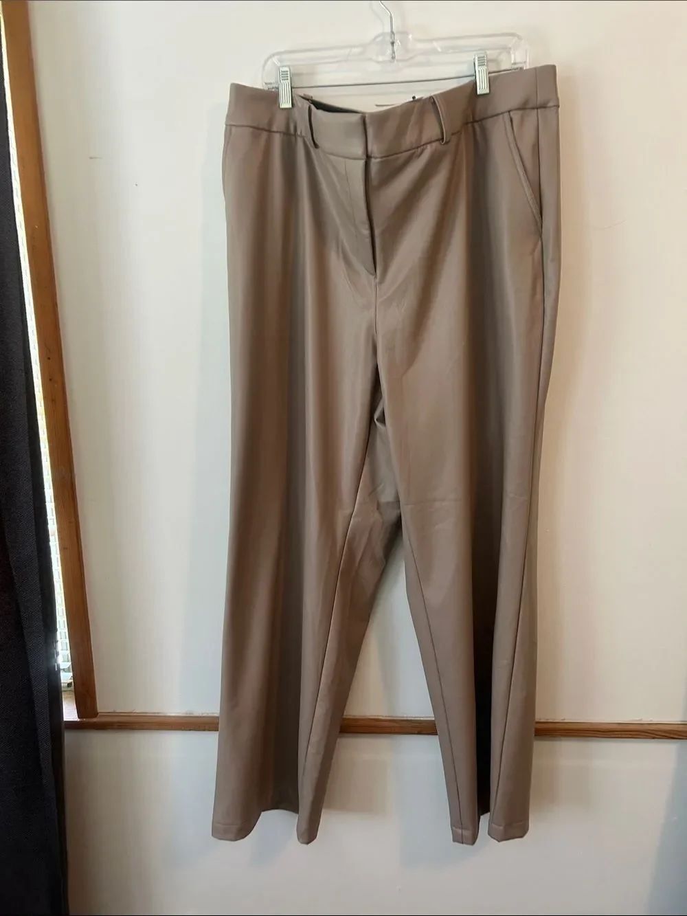 Lane Bryant Classic Women's Taupe Faux Leather Wide-Leg Trousers
